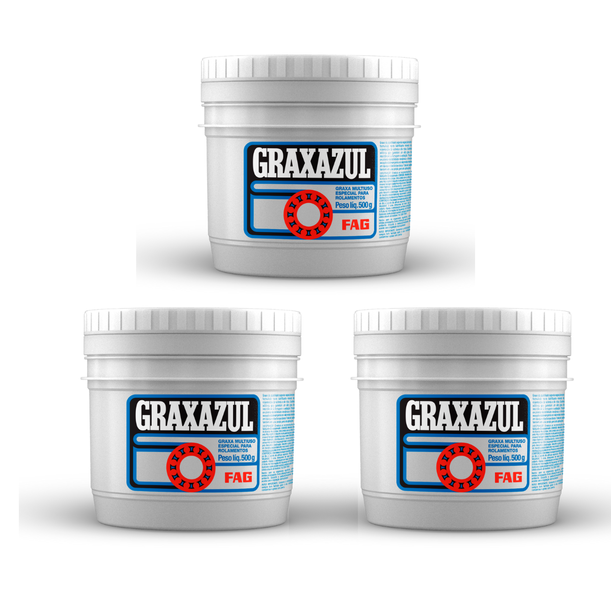 Kit com 3 latas de graxa azul para rolamentos 500gr -FAG