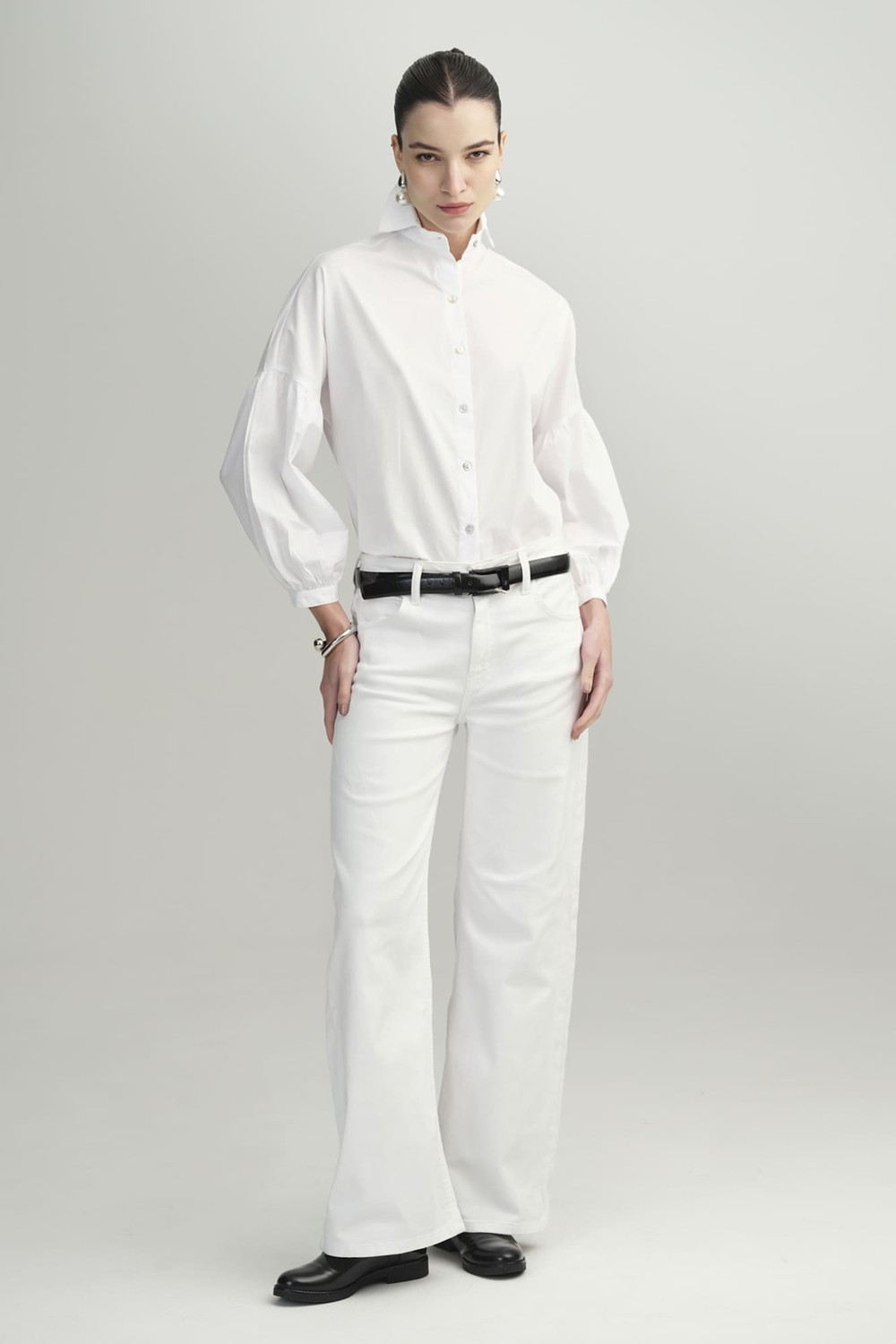 Camisa Tricoline Branca Violeta