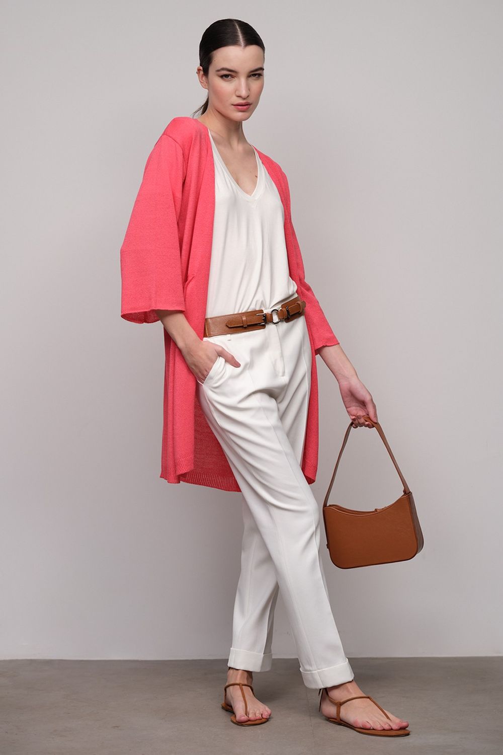 Calça com Bolso Crepe Patou Off White Fabia 