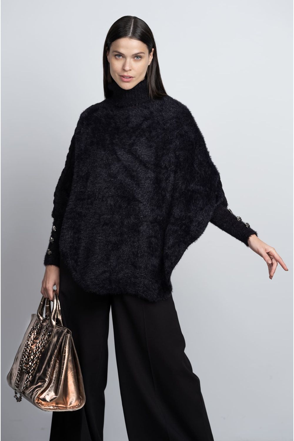Poncho Tricot Preto Amanda 