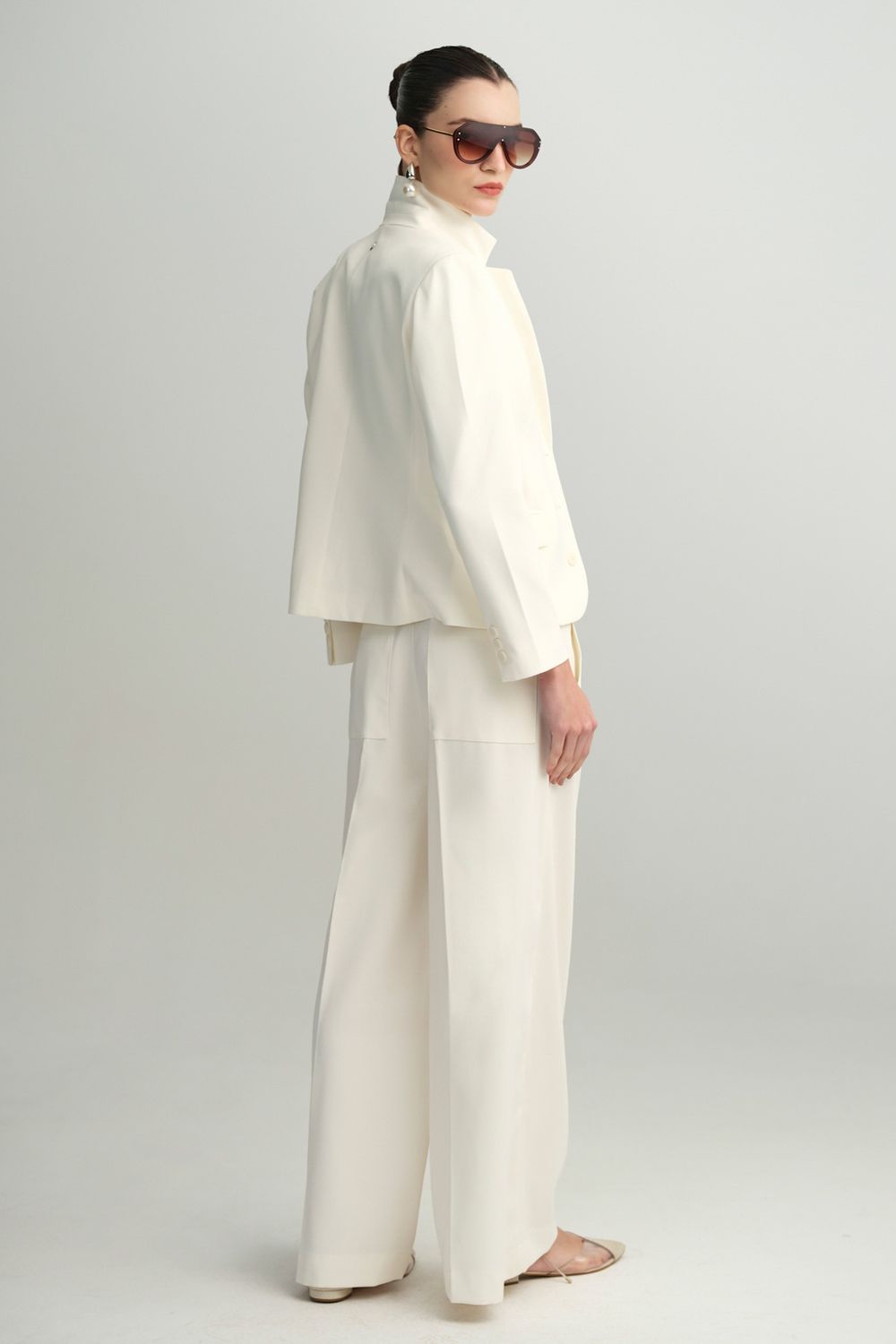 Calça Ampla Crepe Off White Betina CB