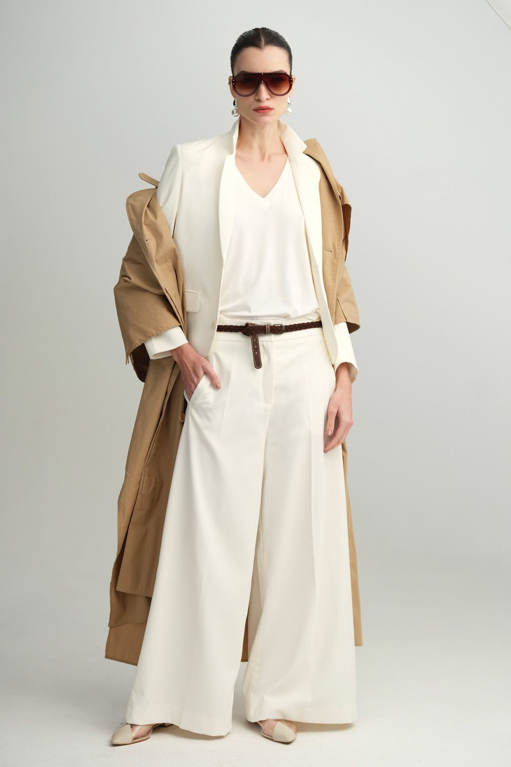 Calça Ampla Crepe Off White Betina CB