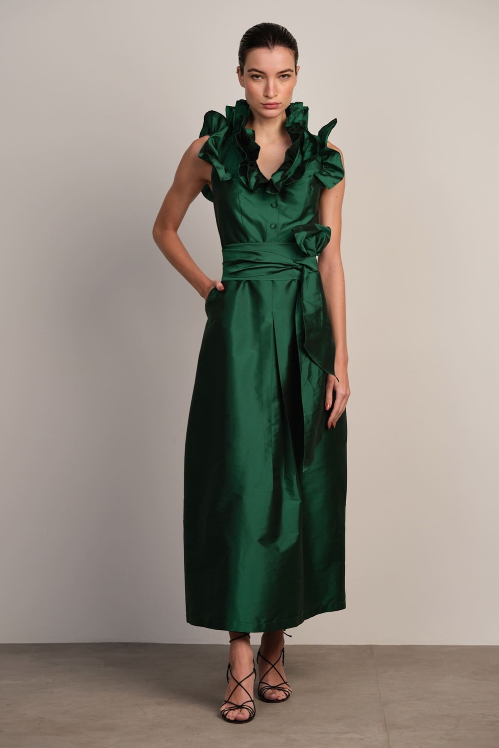 Vestido Tafeta Alexandra Verde