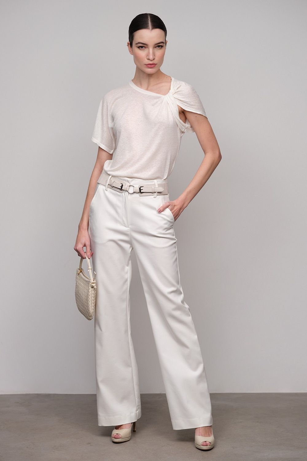 Cinto Couro Elástico Off White Celia 