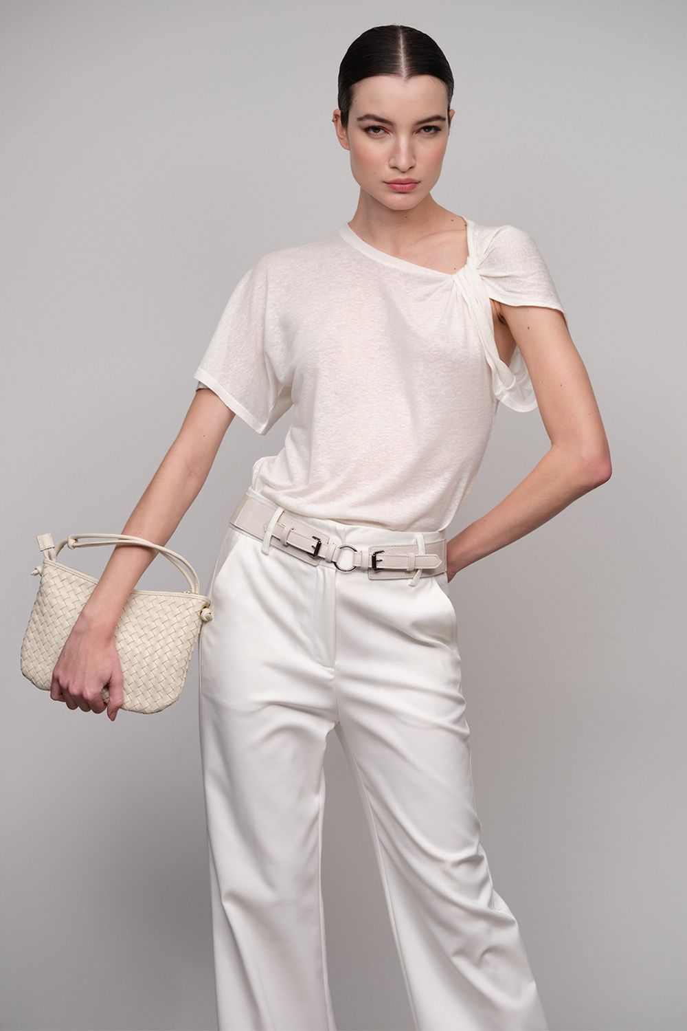Cinto Couro Elástico Off White Celia 