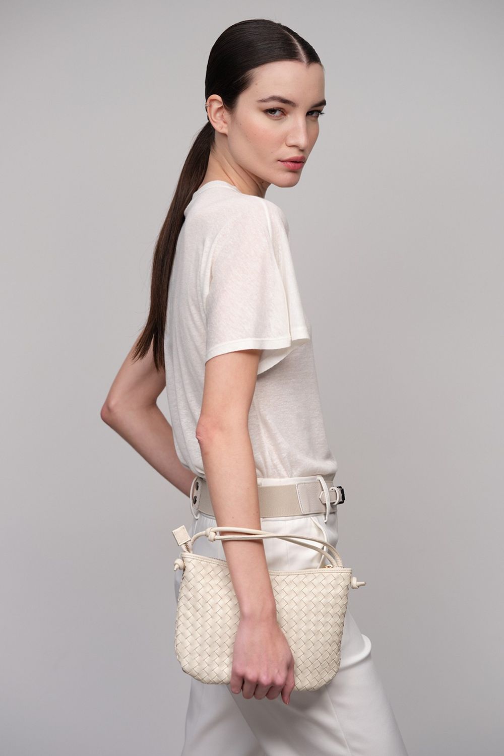 Cinto Couro Elástico Off White Celia 