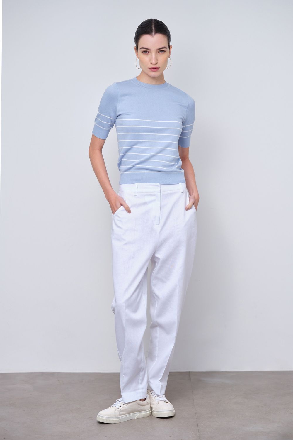 Blusa Trico  Azul Claro Listrada Louisa
