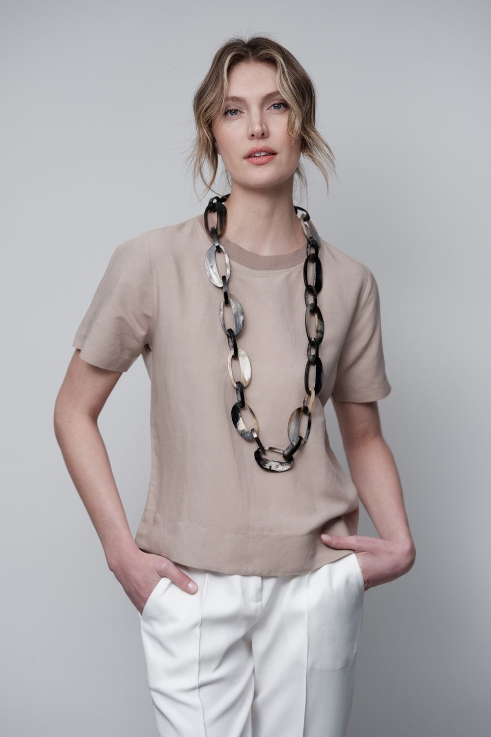 Blusa Linho com Tricot Bege Isadora