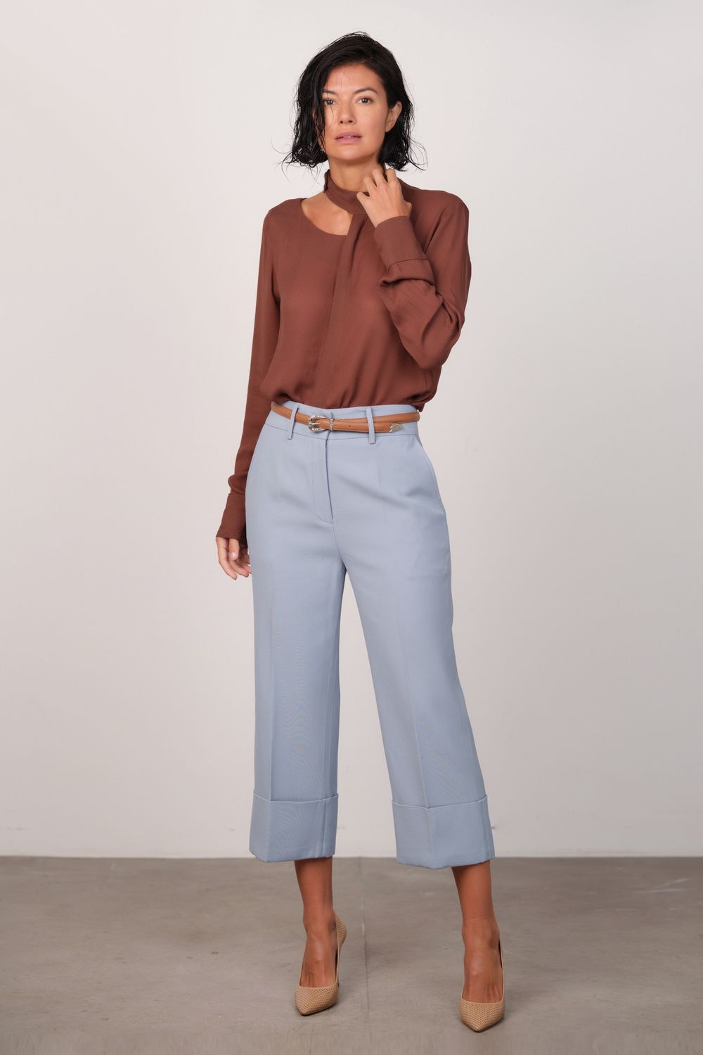 Calça Crepe Patou Azul Claro Roberta