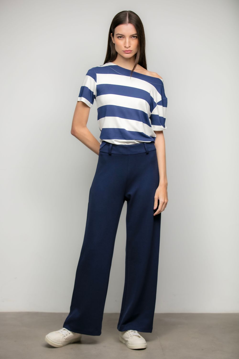 Blusa Malha Listrado Marinho Isabel