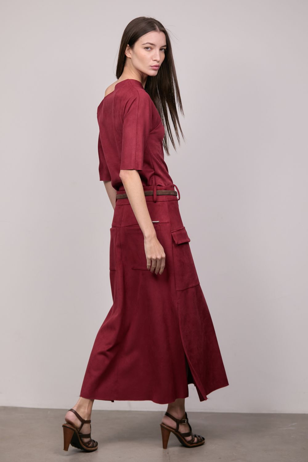 Saia Cargo Midi Suede Vinho Melissa 