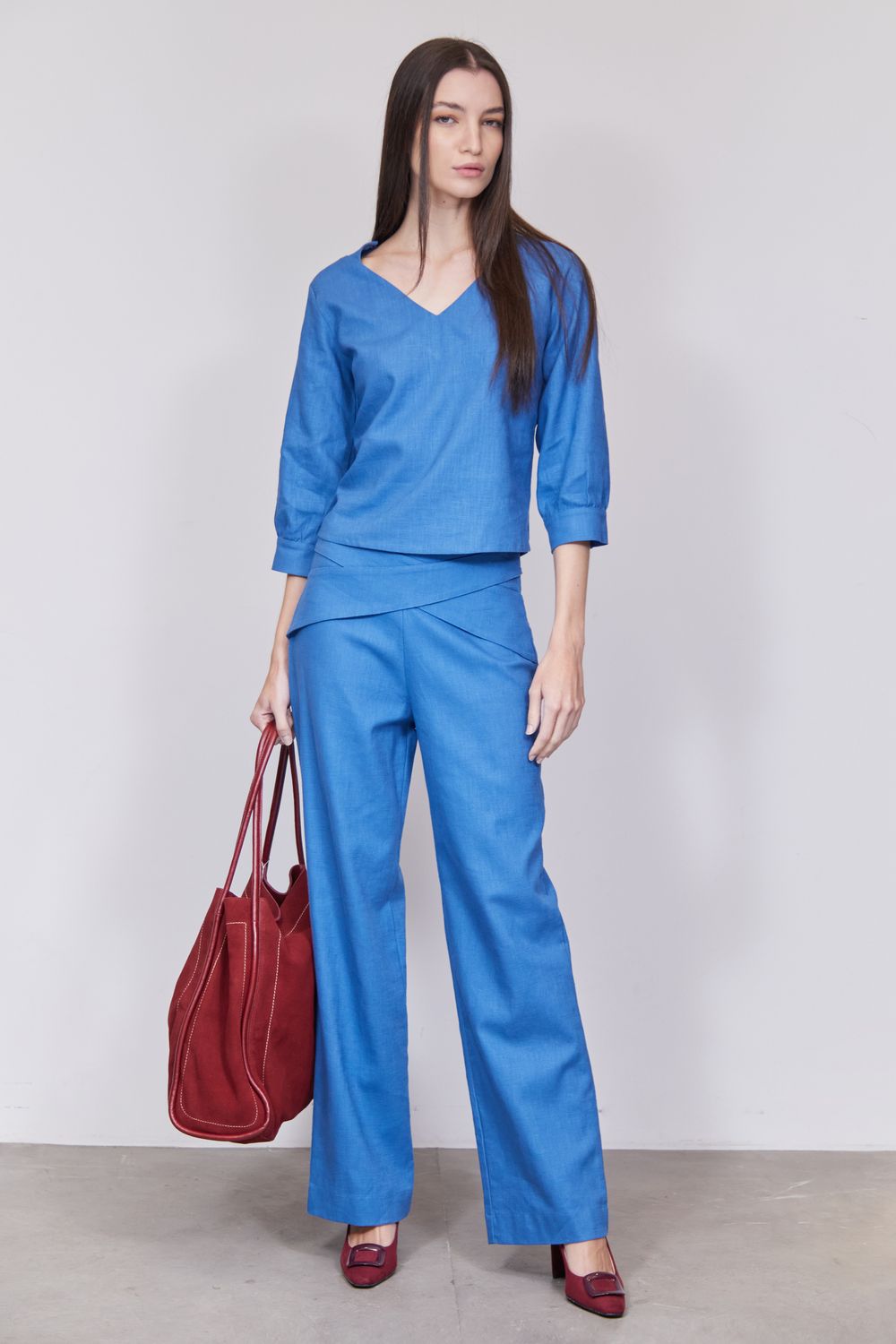 Calça Pantalona  Rami Azul Livia