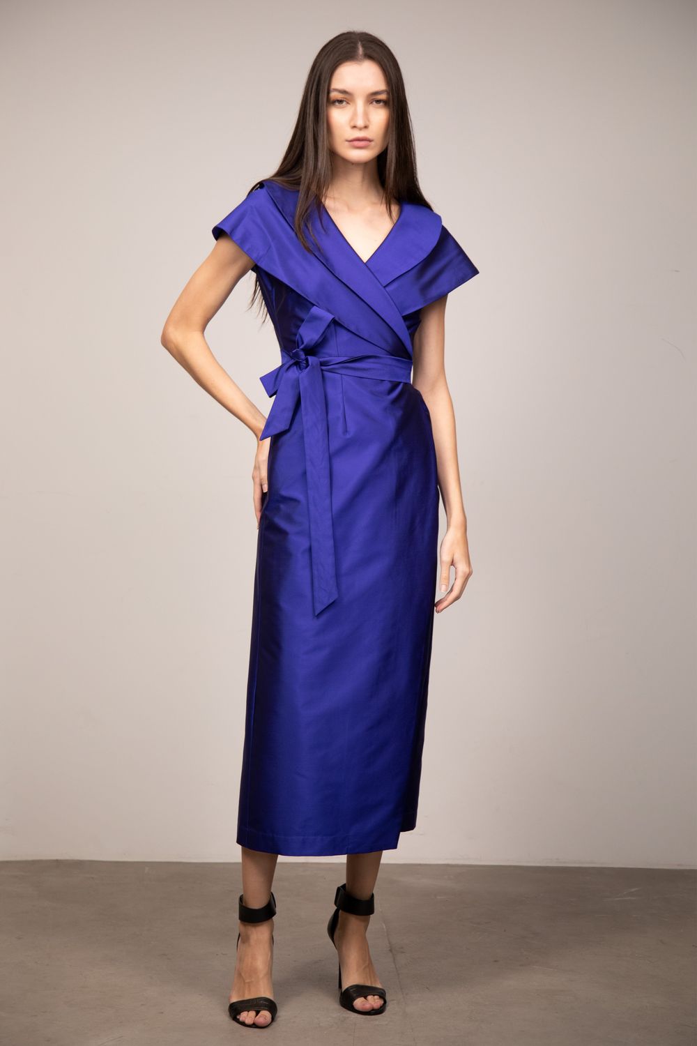 Vestido Tafetá Azul Manuela