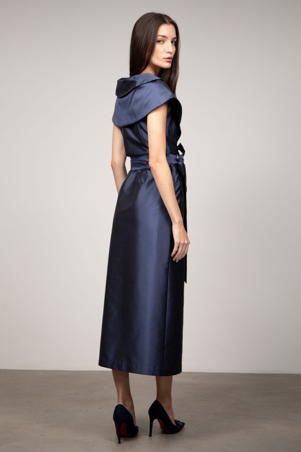 Vestido Tafetá Marinho Manuela