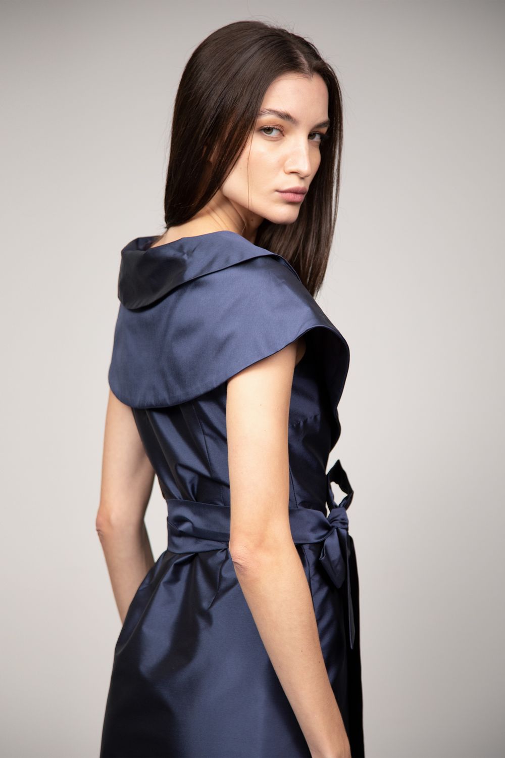 Vestido Tafetá Marinho Manuela