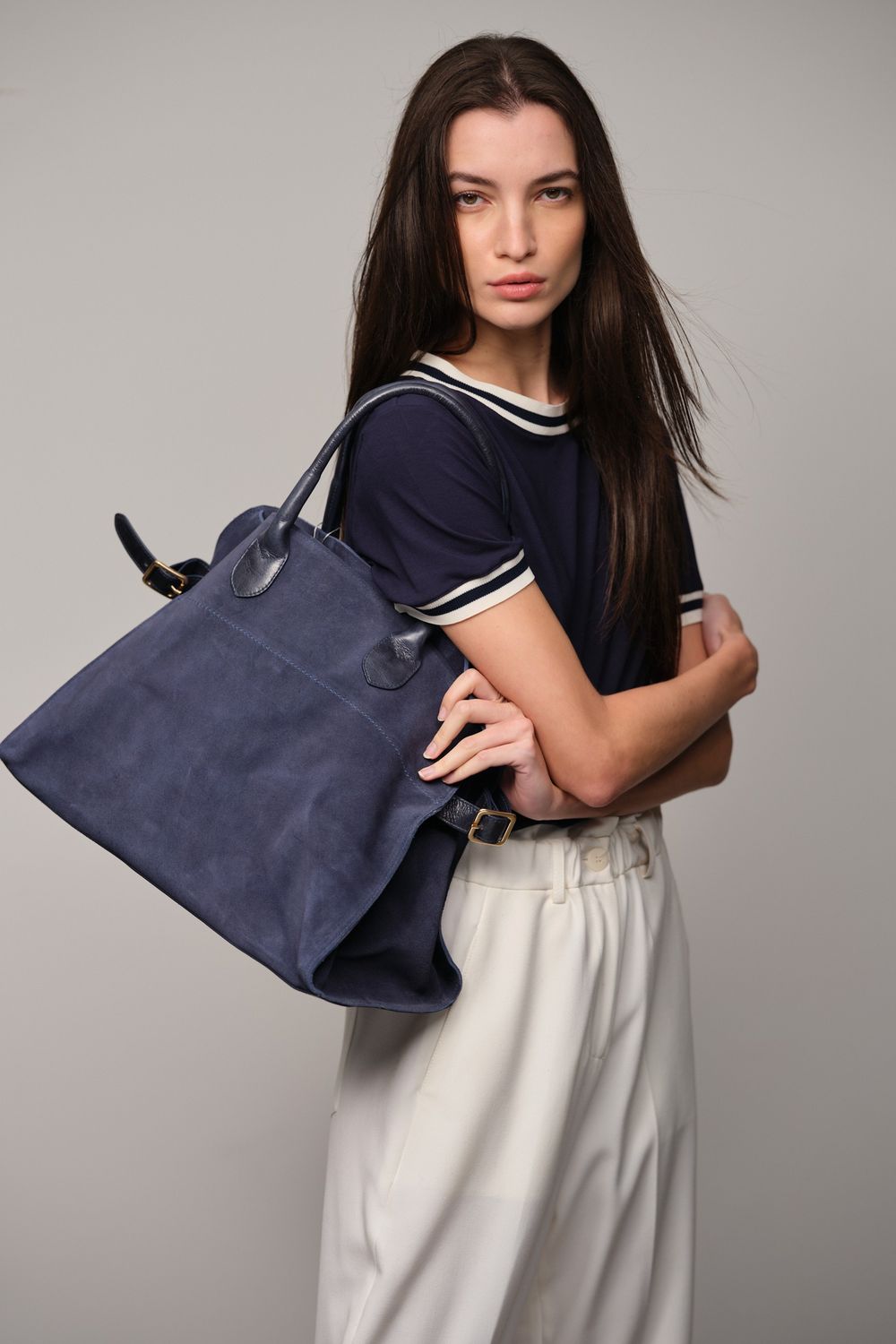 Bolsa Shopper Camurça Marinho Milena