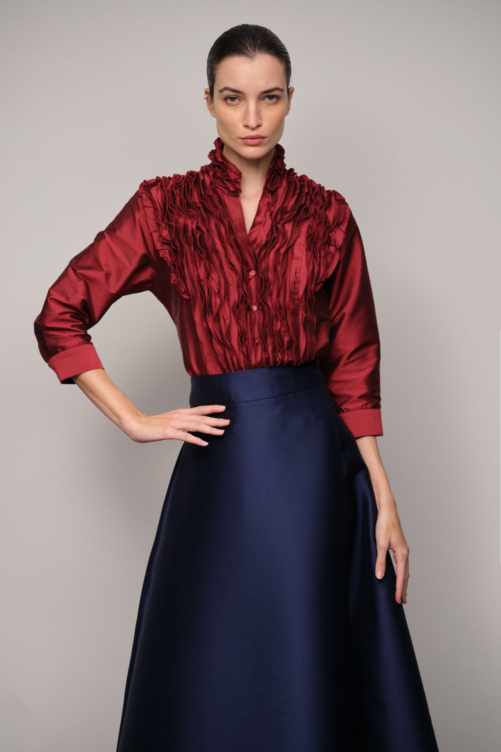 Camisa Jabô Tafetá Vinho Carmela