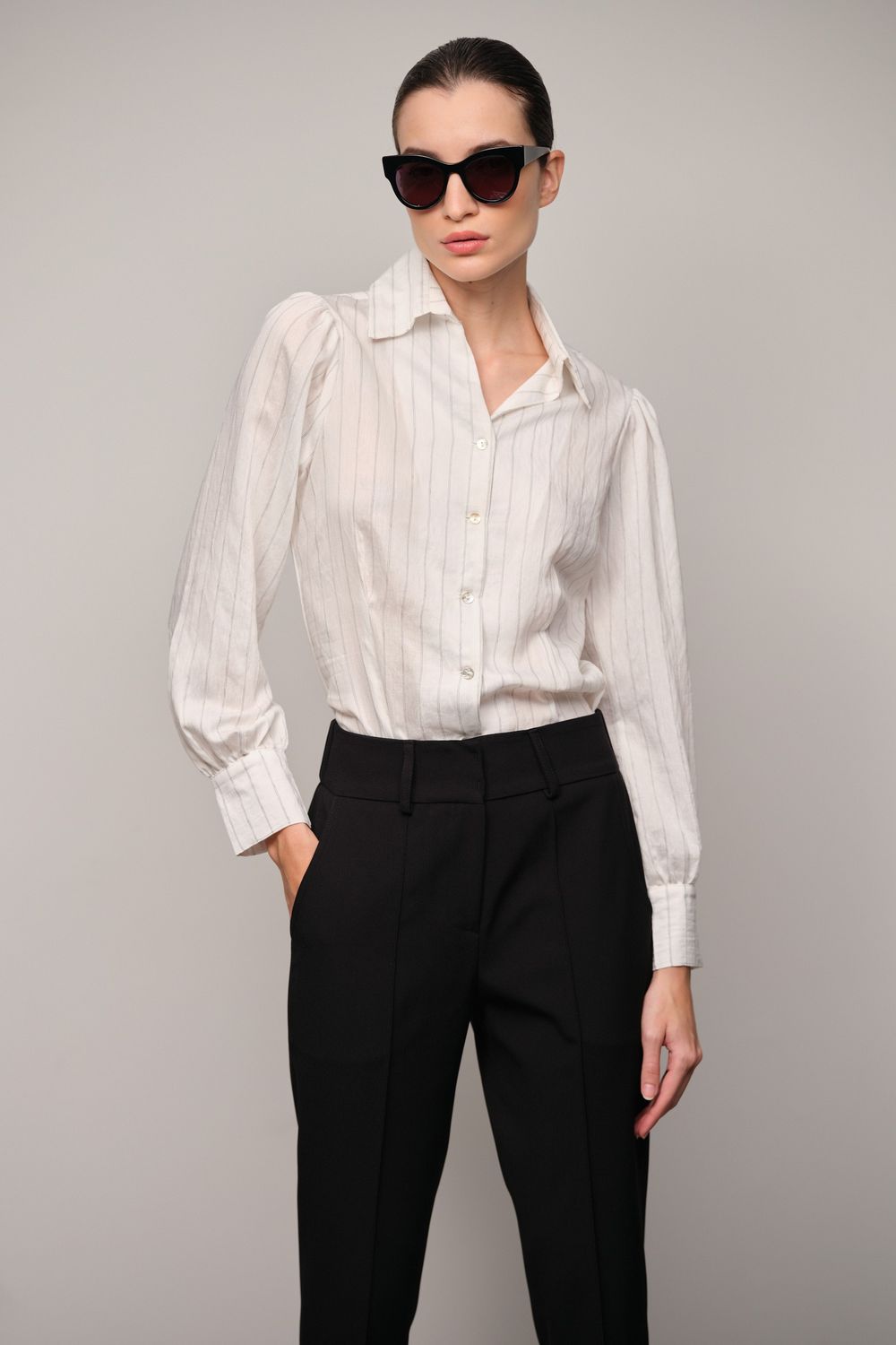 Camisa Risca de Giz  Fio Tinto com Viscose  Zoe