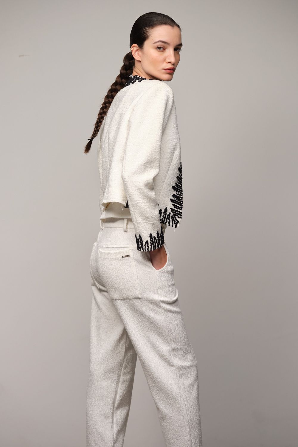 Calça Malha  Boucle Off White Vivian