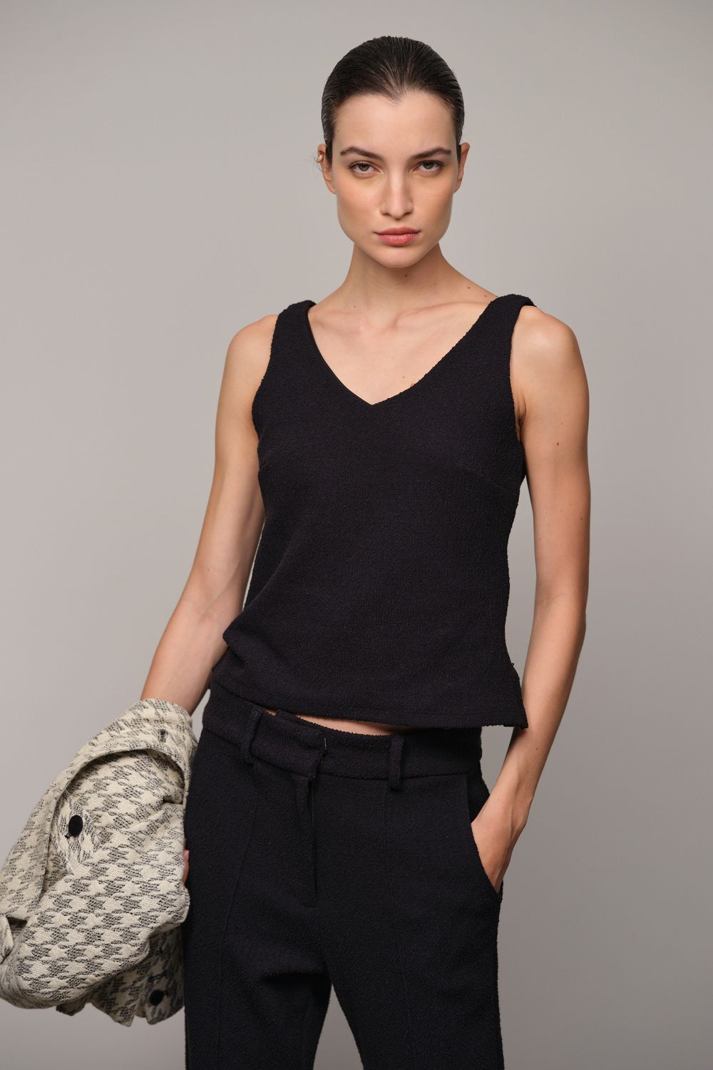 Top Malha Boucle Preto Vivian
