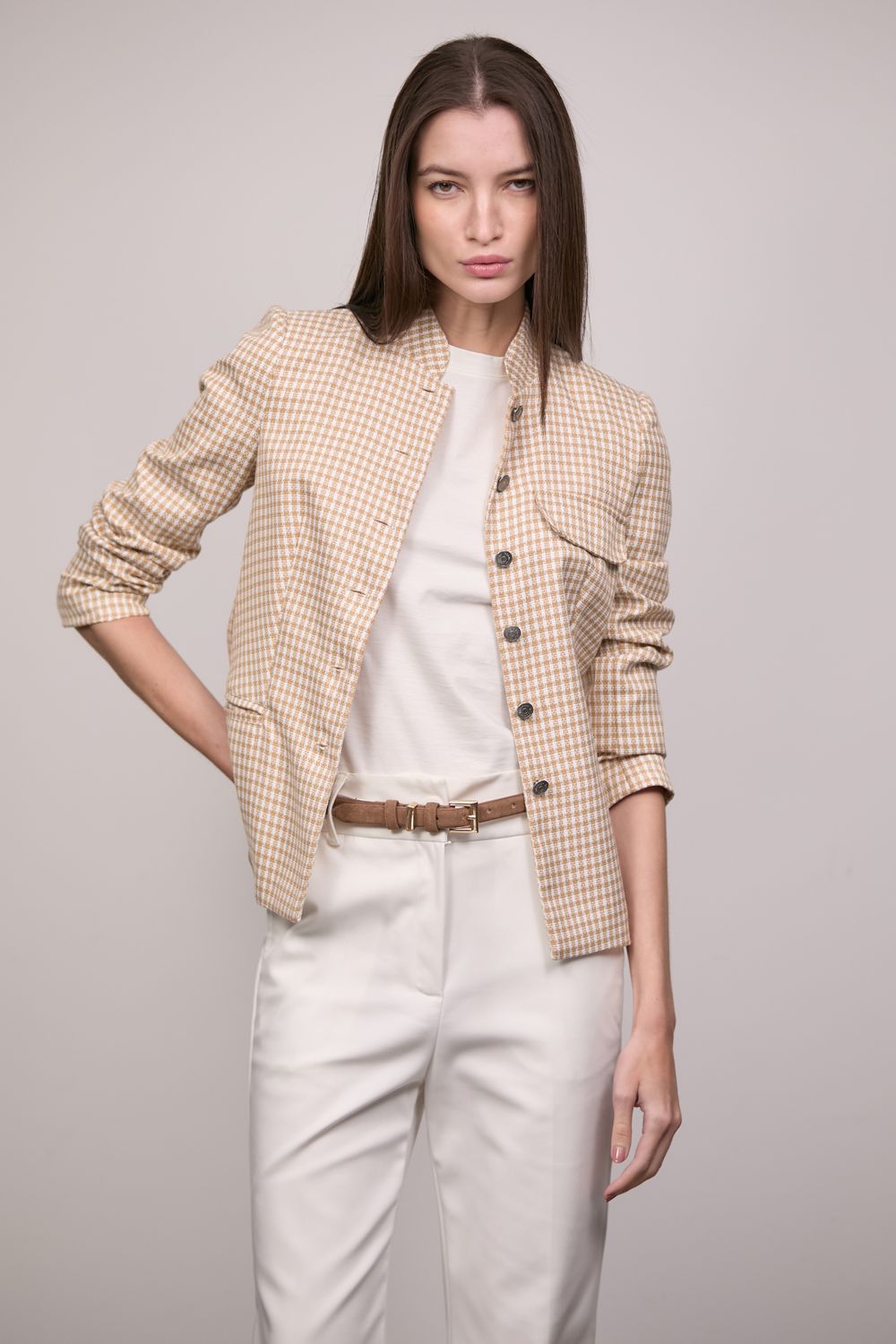 Blazer Xadrez Bege Luiza 