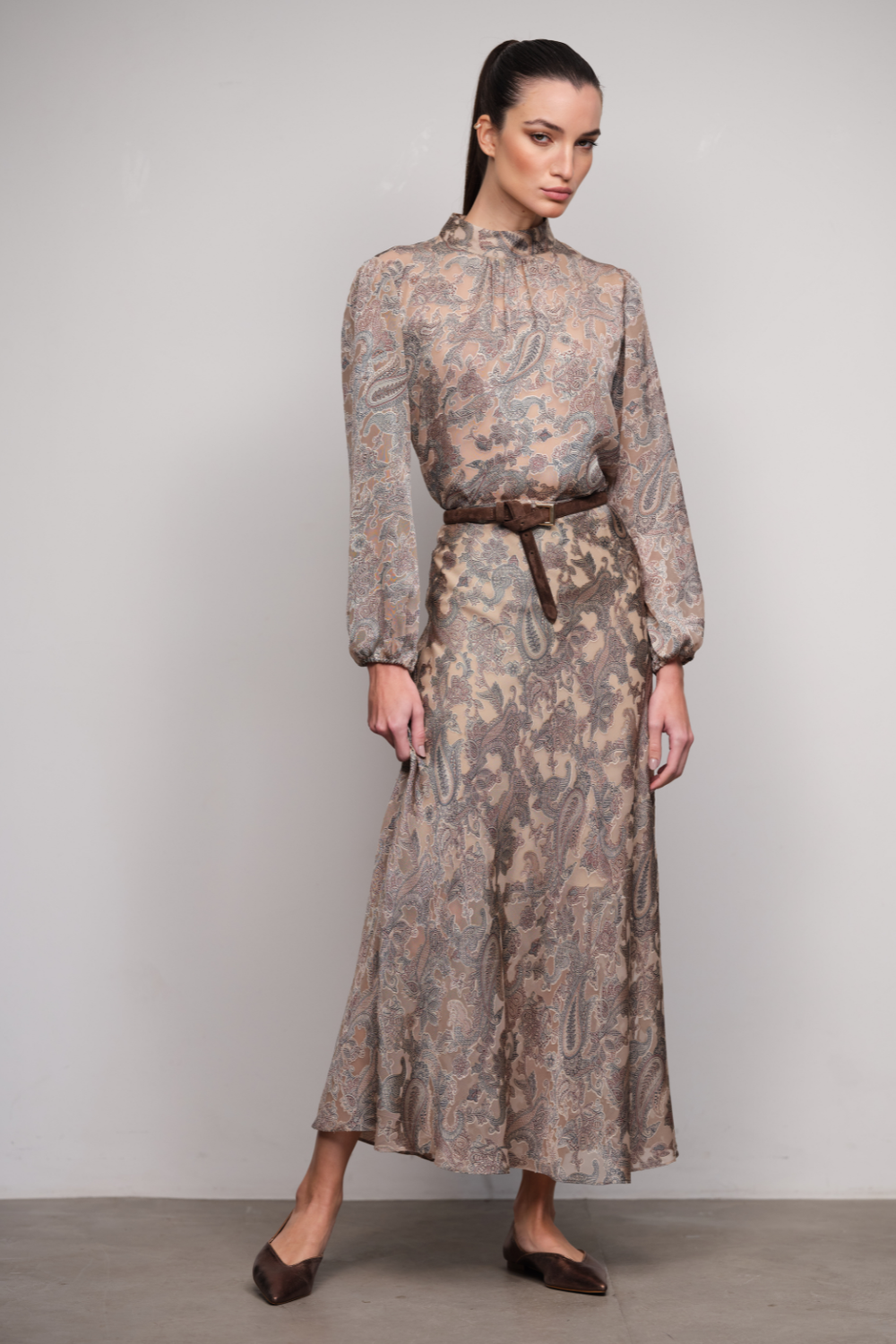 Saia Midi Estampa Cashmere Devore Isis