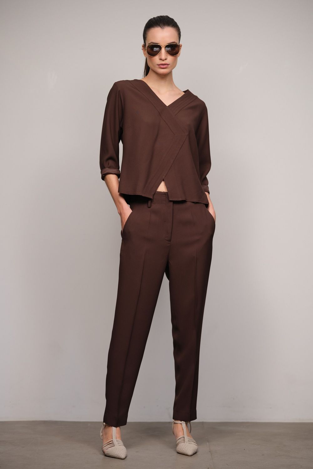 Blusa Crepe Patou Café Livia