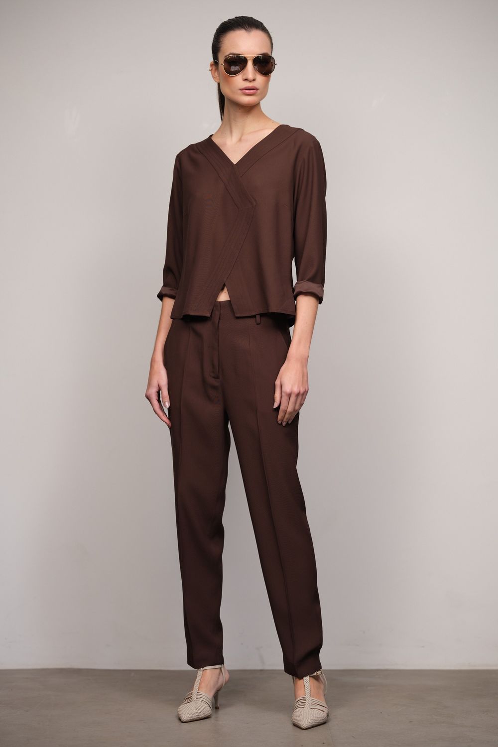 Blusa Crepe Patou Café Livia