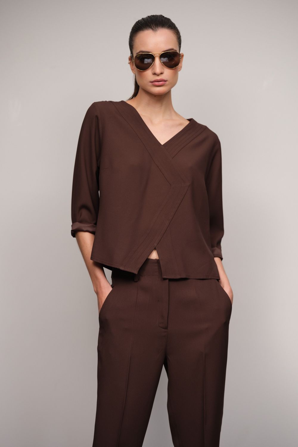 Blusa Crepe Patou Café Livia