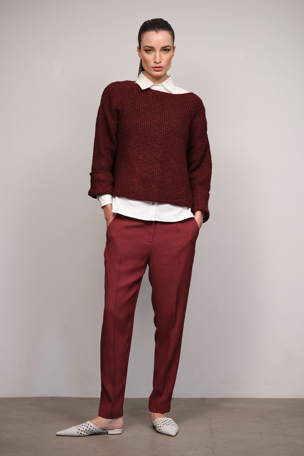 Calça Reta Crepe Patou Vinho Leticia