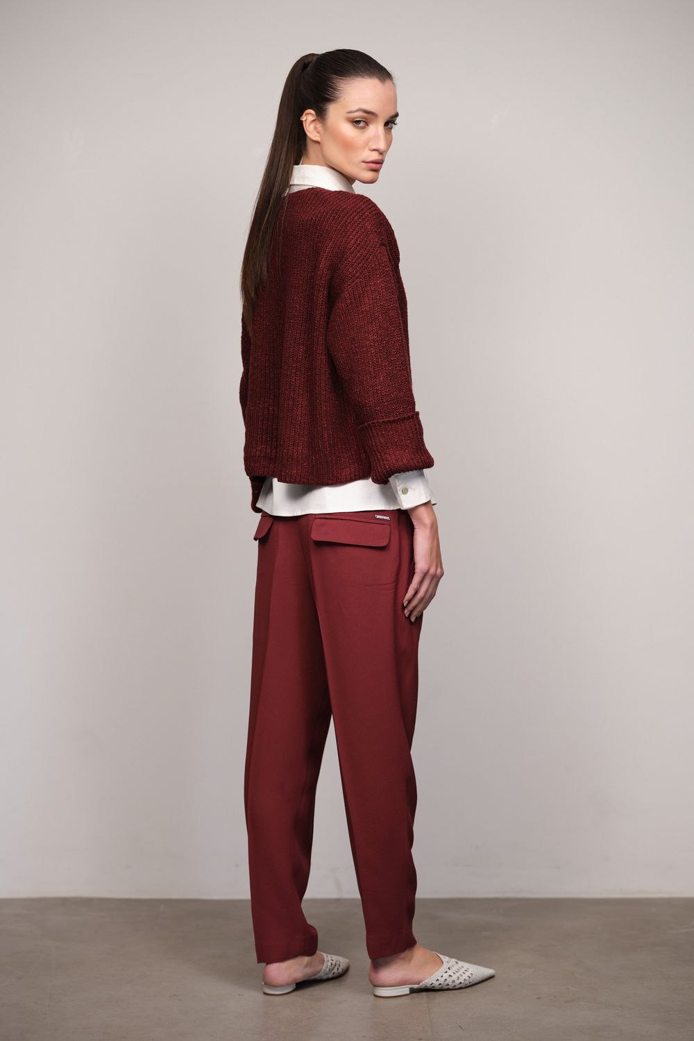 Calça Reta Crepe Patou Vinho Leticia