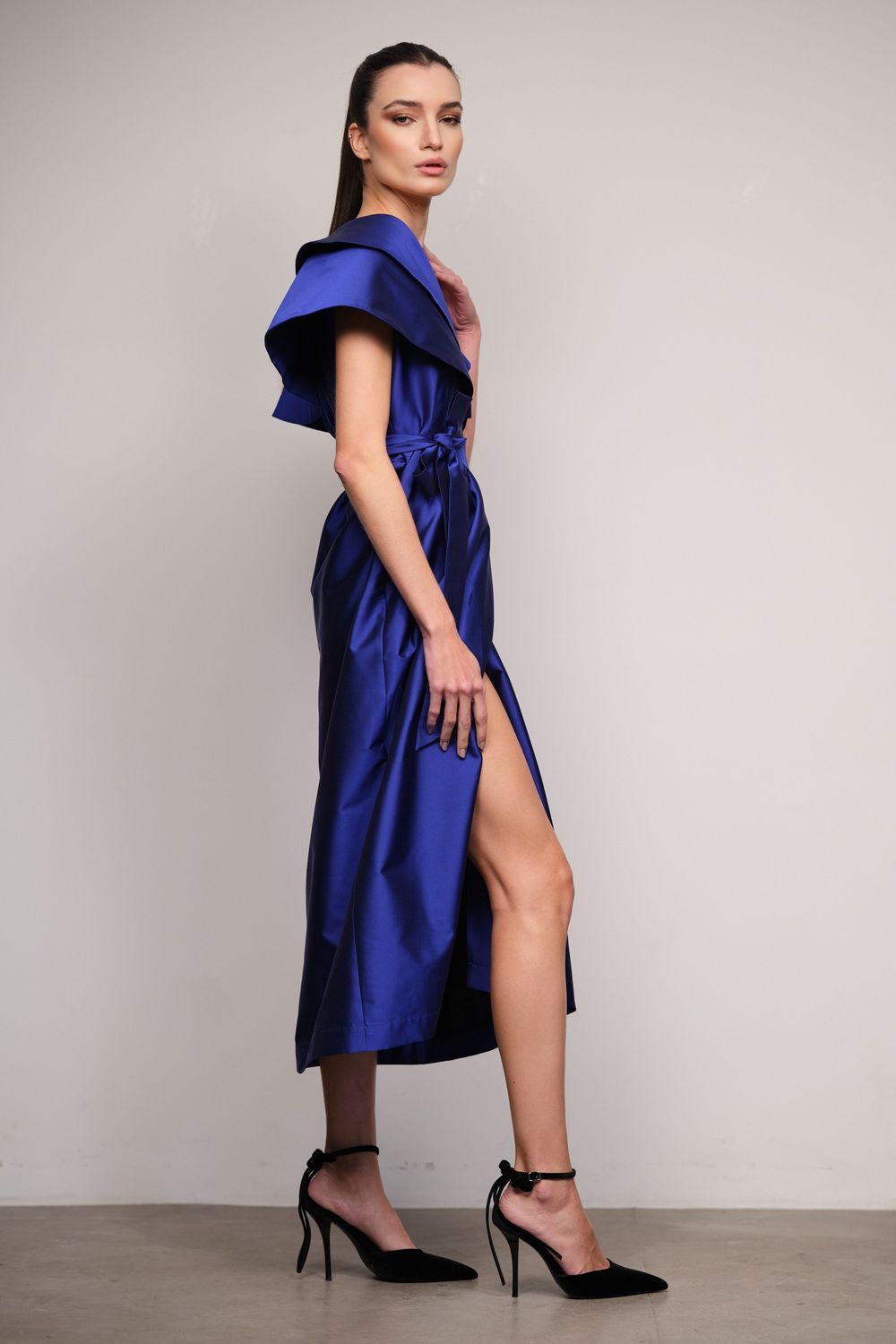Vestido Tafetá Azul Manuela