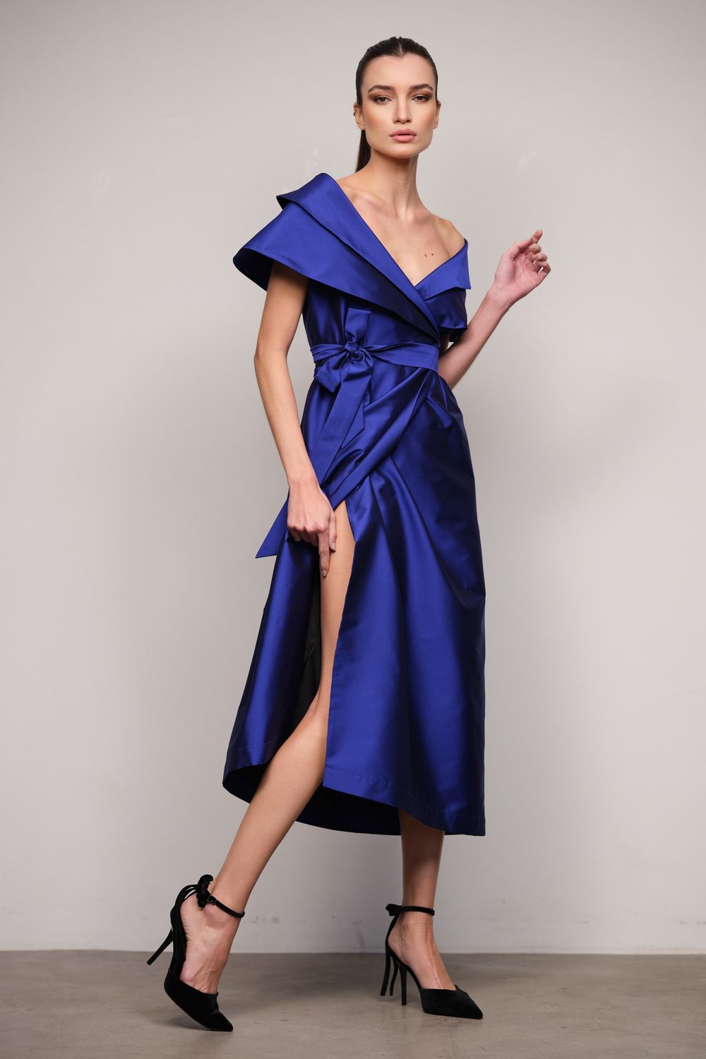 Vestido Tafetá Azul Manuela