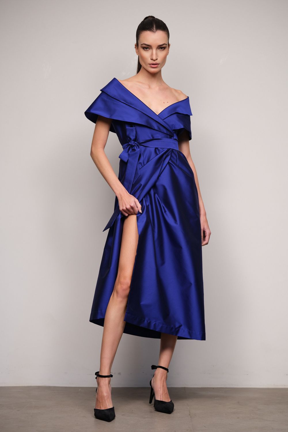 Vestido Tafetá Azul Manuela