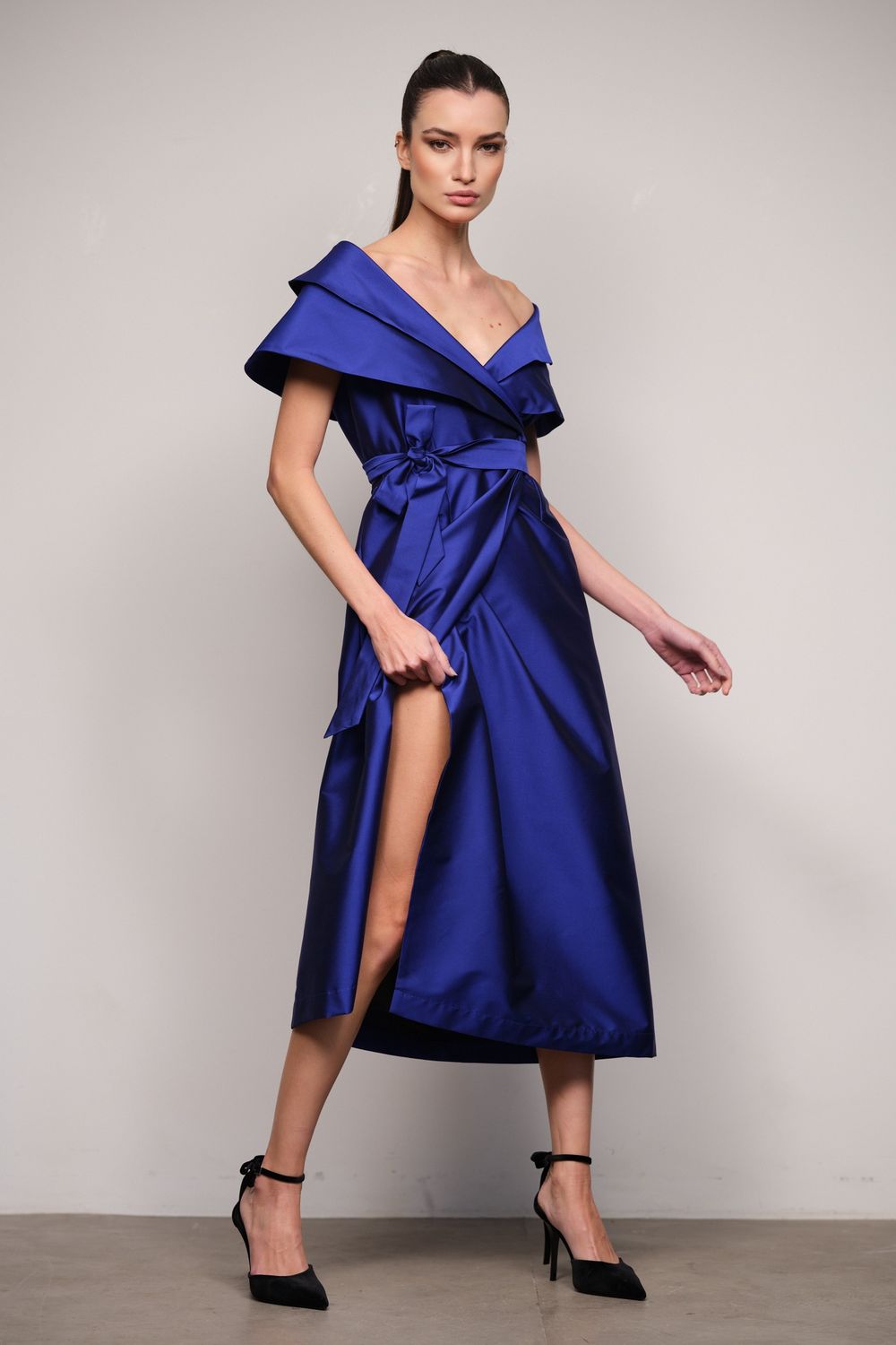 Vestido Tafetá Azul Manuela