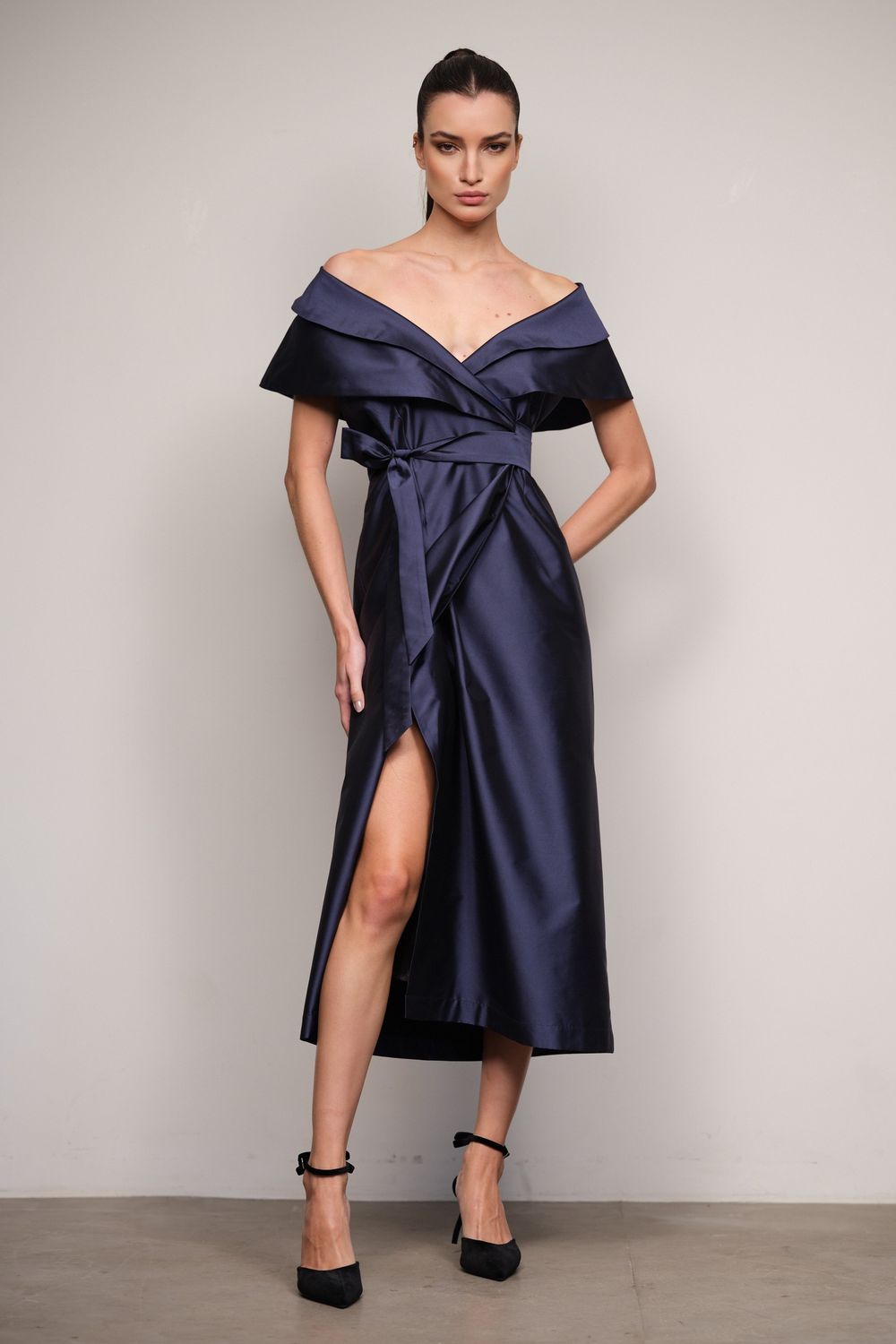 Vestido Tafetá Marinho Manuela
