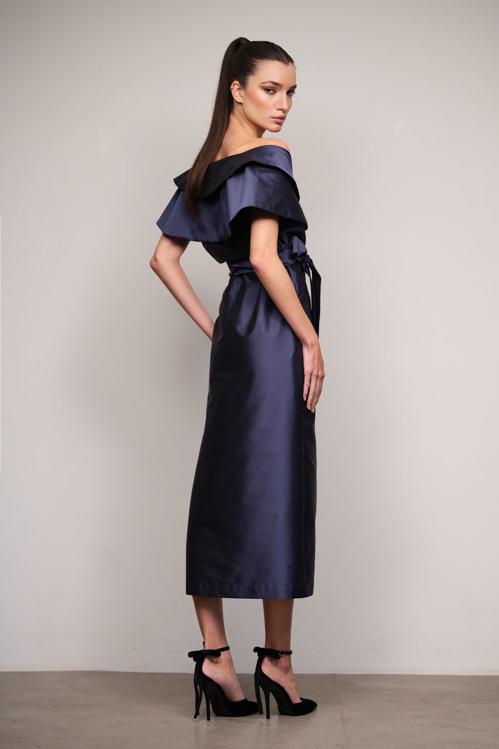 Vestido Tafetá Marinho Manuela