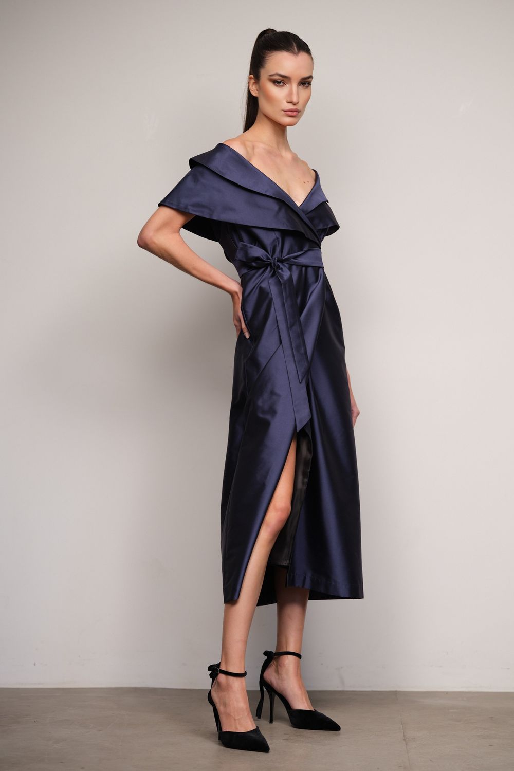 Vestido Tafetá Marinho Manuela