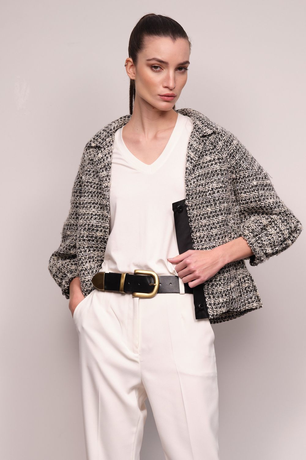 Casaco Tweed Cinza Veneza