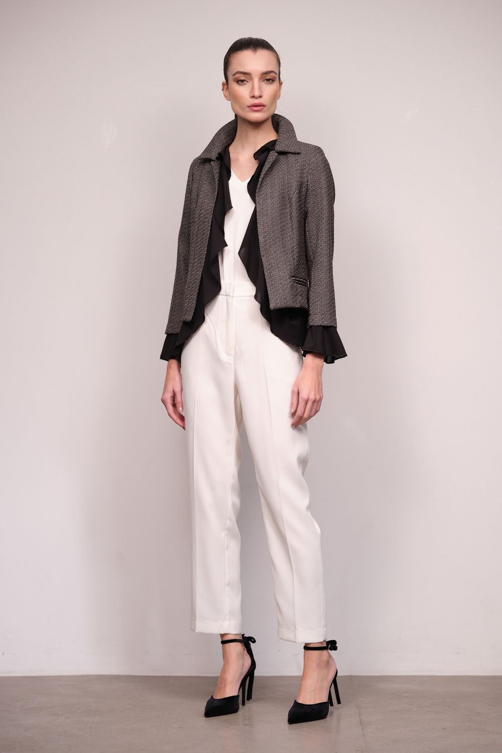 Blazer Tweed Babados Cinza Izabel 