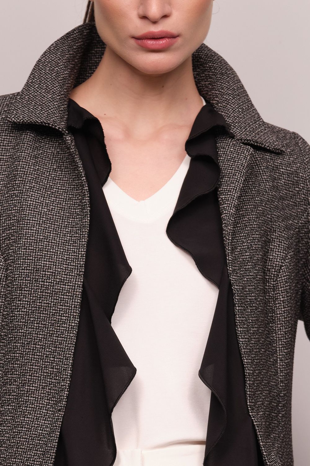 Blazer Tweed Babados Cinza Izabel 