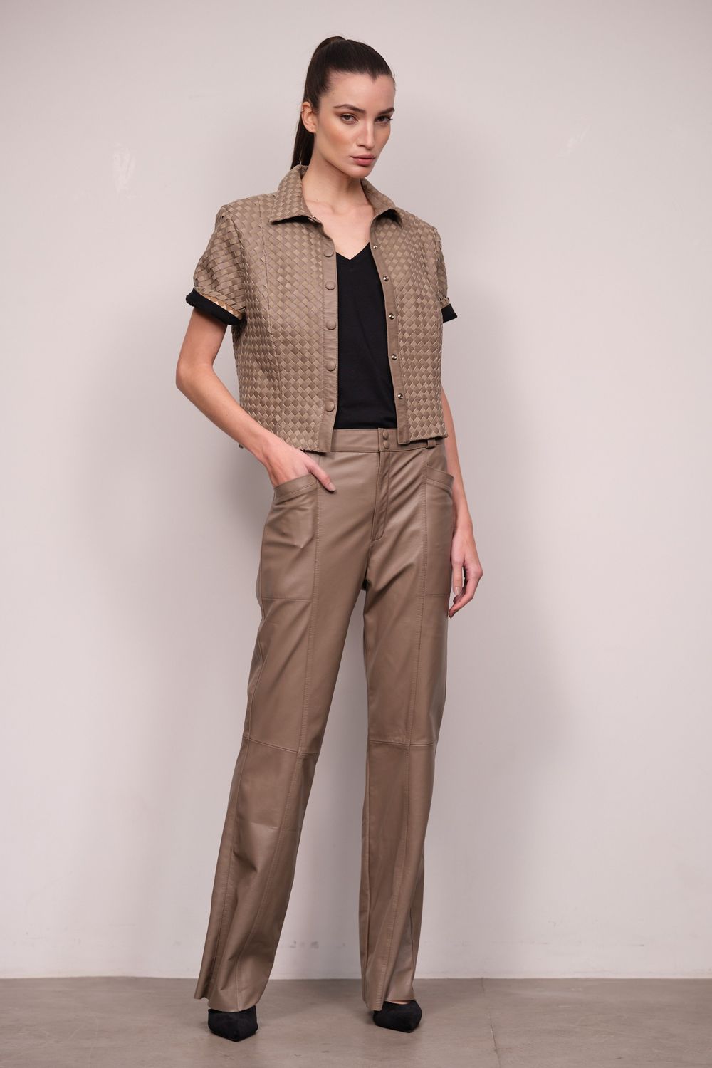 Calça Couro Pelica Fendi Camila