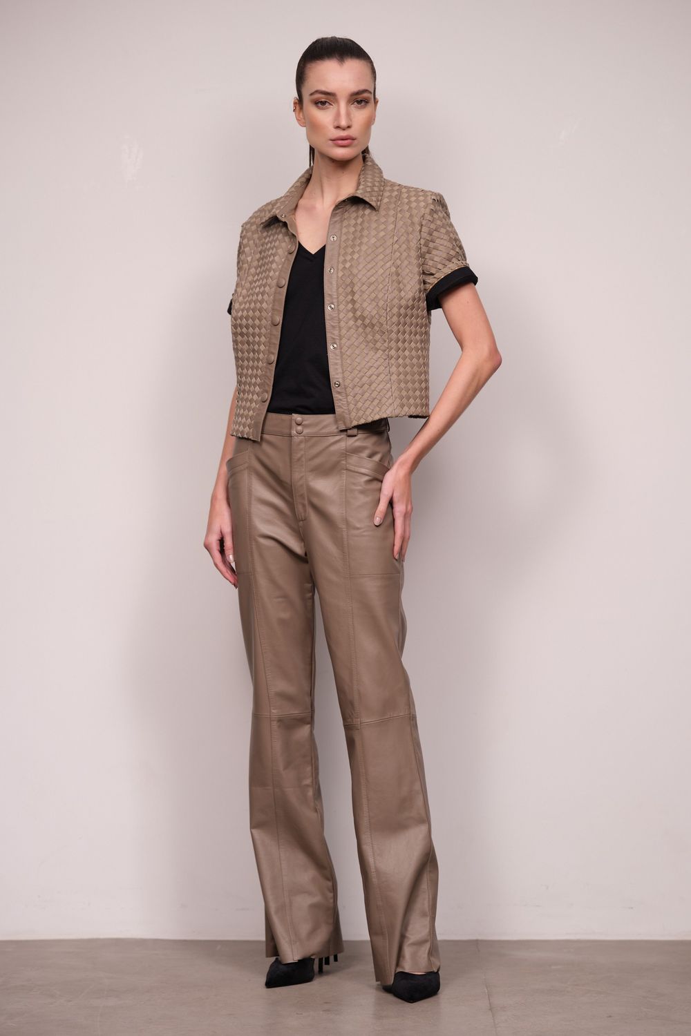 Calça Couro Pelica Fendi Camila