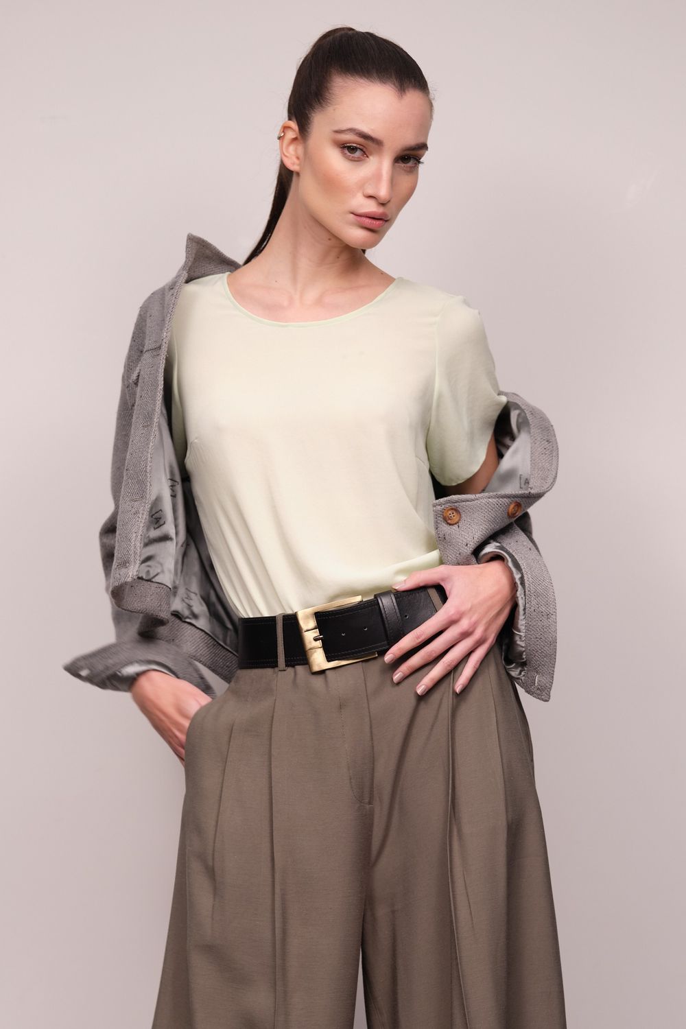 Calça Pantalona Viscolinho Verde Maitê