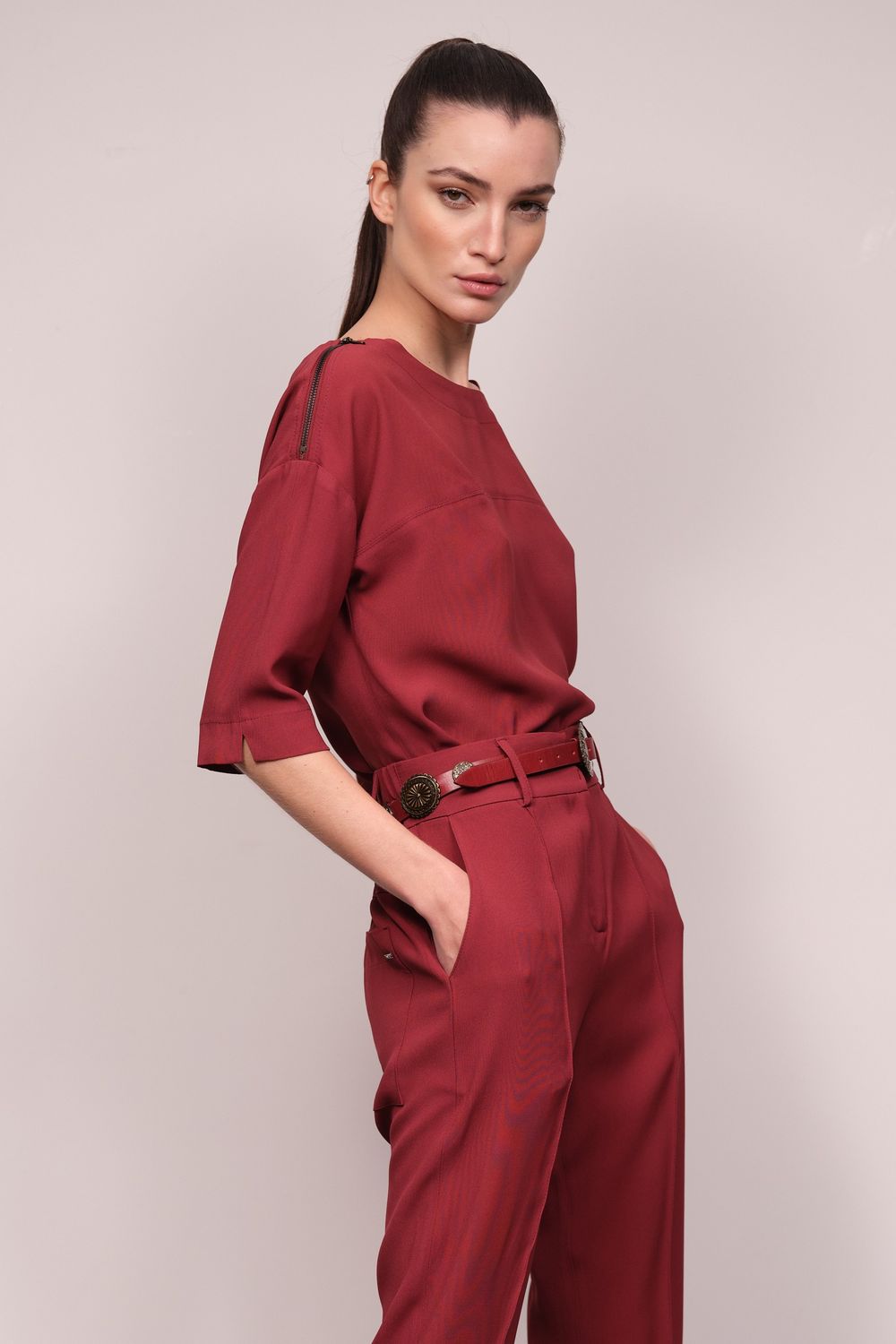 Blusa Crepe Patou Vinho Fabiana