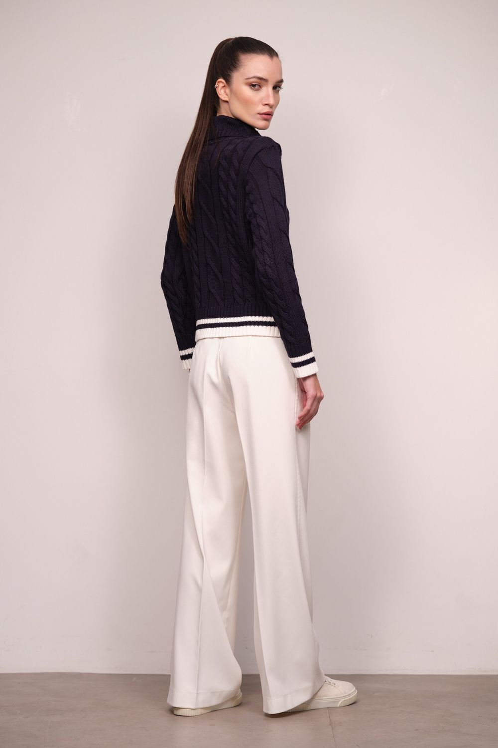 Tricot Gola Polo Trançado Marinho Athena