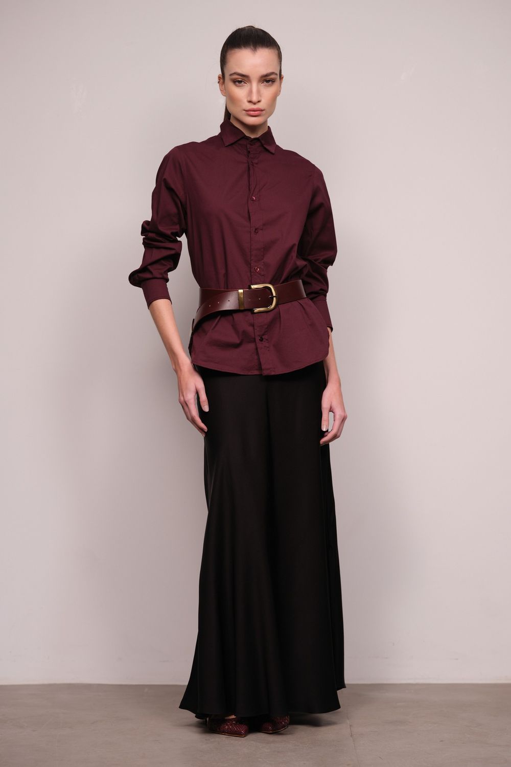 Camisa Slim Tricoline Vinho Carlota CB