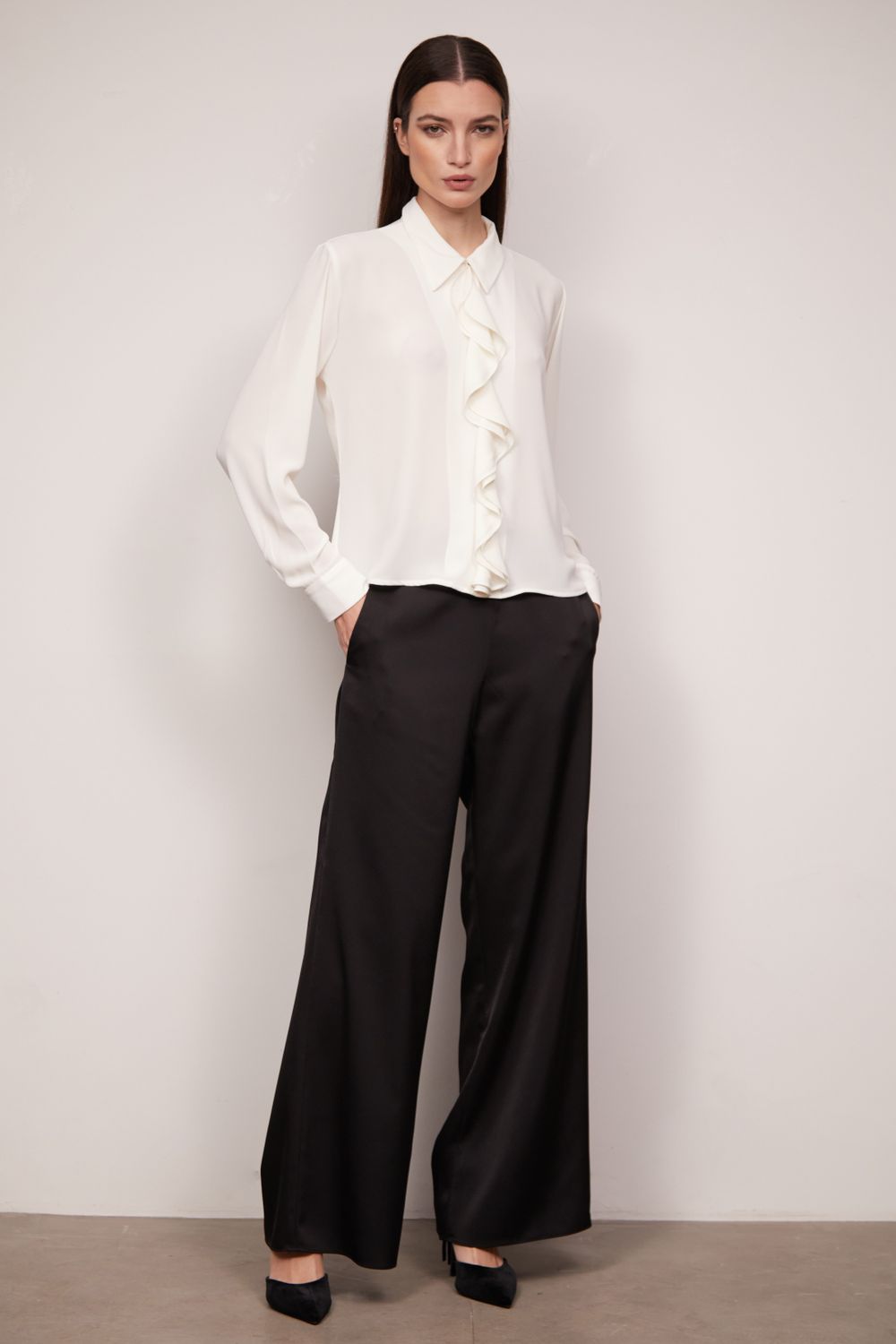 Camisa Crepe Georgete Off White Livia