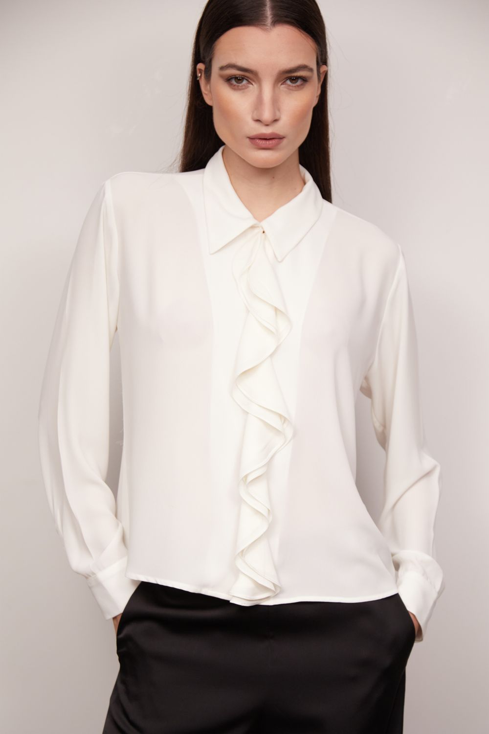 Camisa Crepe Georgete Off White Livia