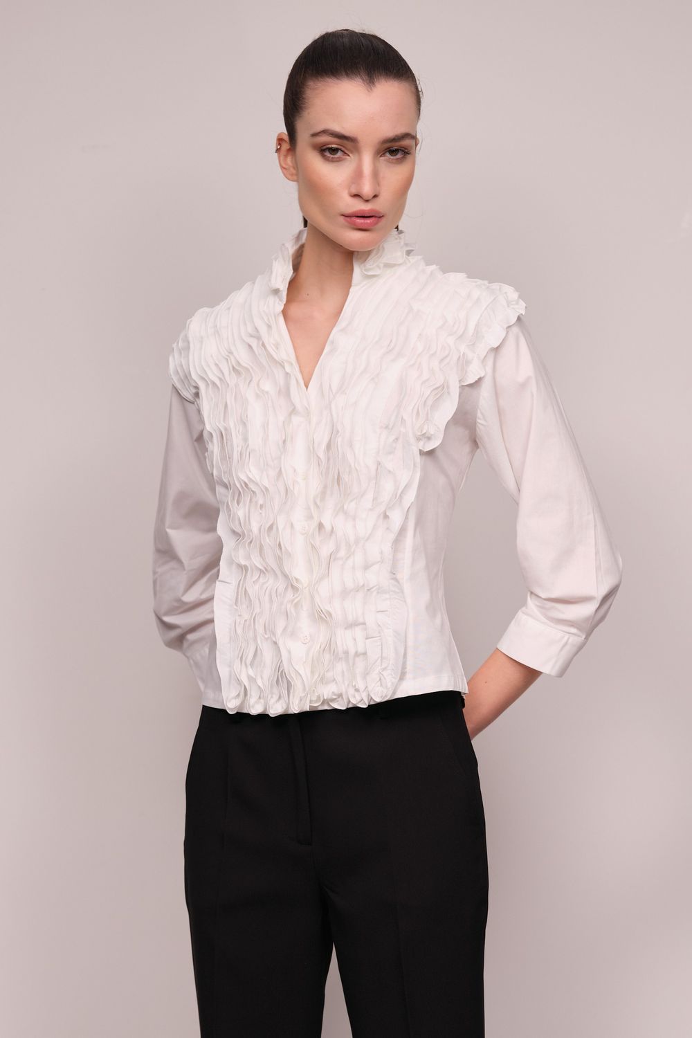 Camisa Jabô Tricoline Branco Carmela